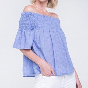 Liverpool off the shoulder boho chambray top Large